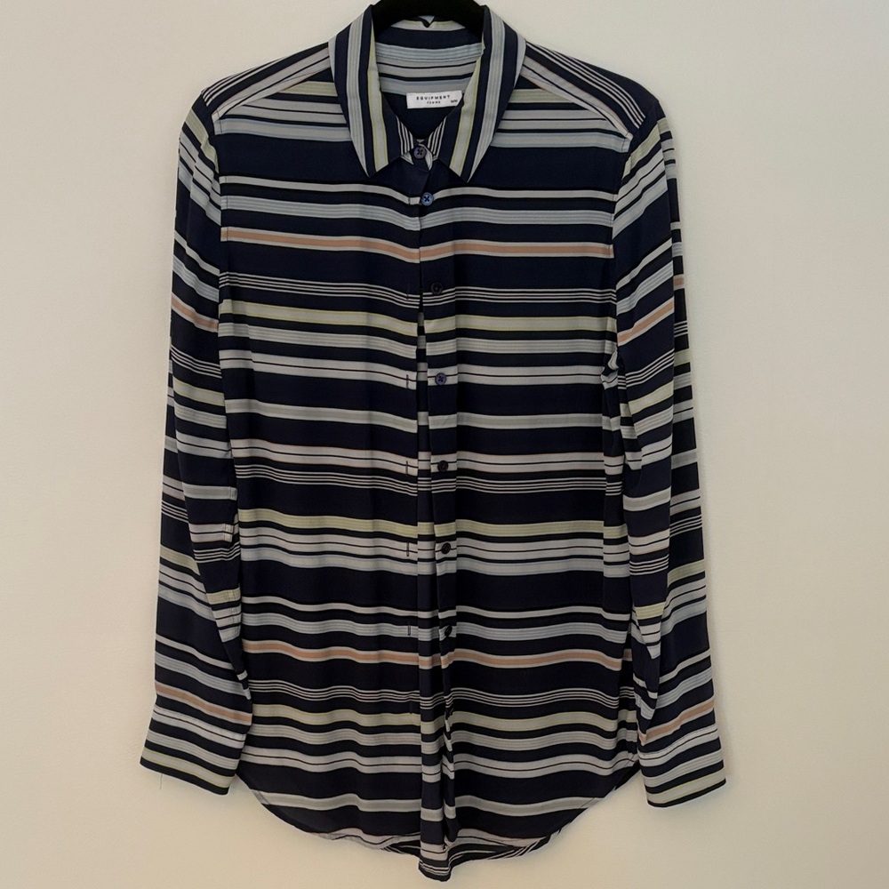 Equipment Navy and White Striped Blouse